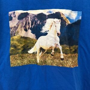 Vintage Y2K Era Majestic Running White Horse Graphic Tee Size Small (Unisex)